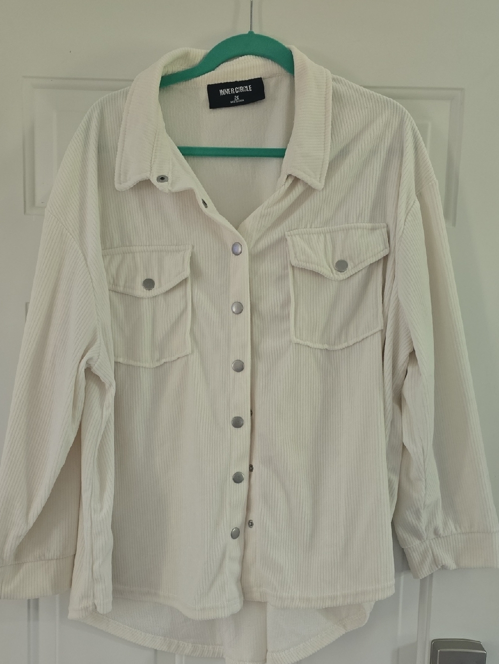 Cream Corduroy Button-Front Shirt Jacket